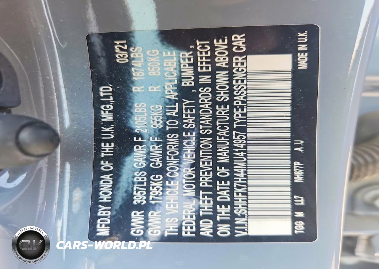 2021 Honda Civic Sport VIN:SHHFK7H44MU414957 - 12