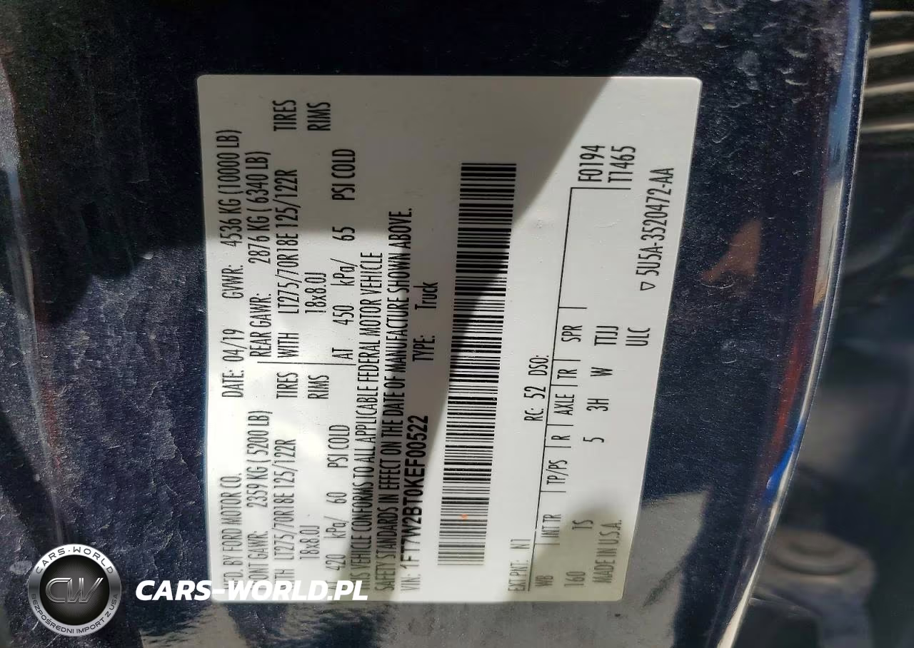 2019 Ford F250 Super Duty VIN:1FT7W2BT0KEF00522 - 12