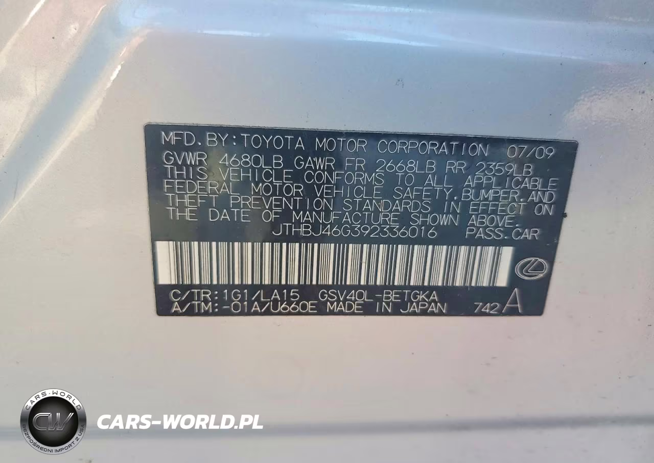 2009 Lexus Es 350 VIN:JTHBJ46G392336016 - 12