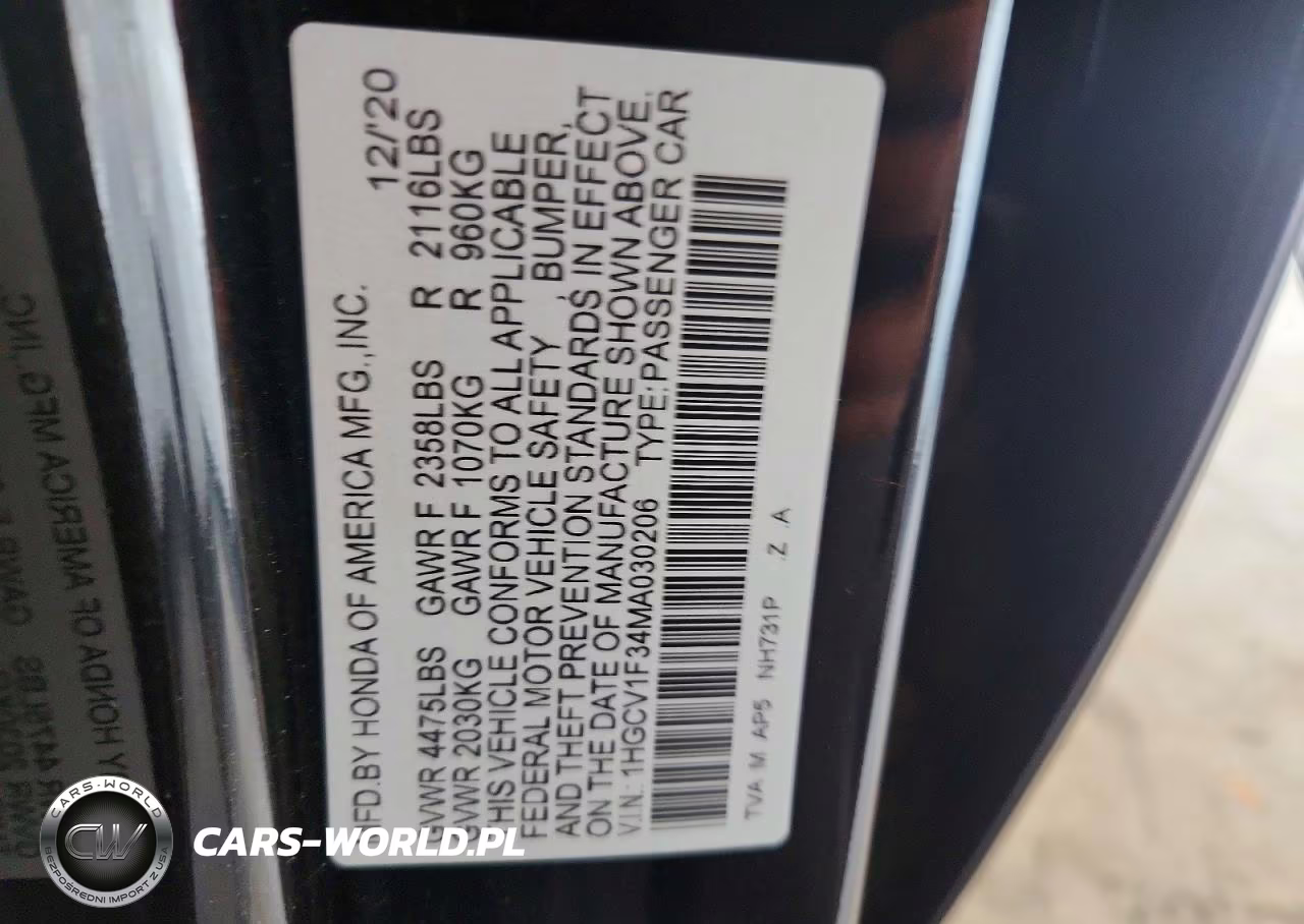 2021 Honda Accord Sport VIN:1HGCV1F34MA030206 - 12