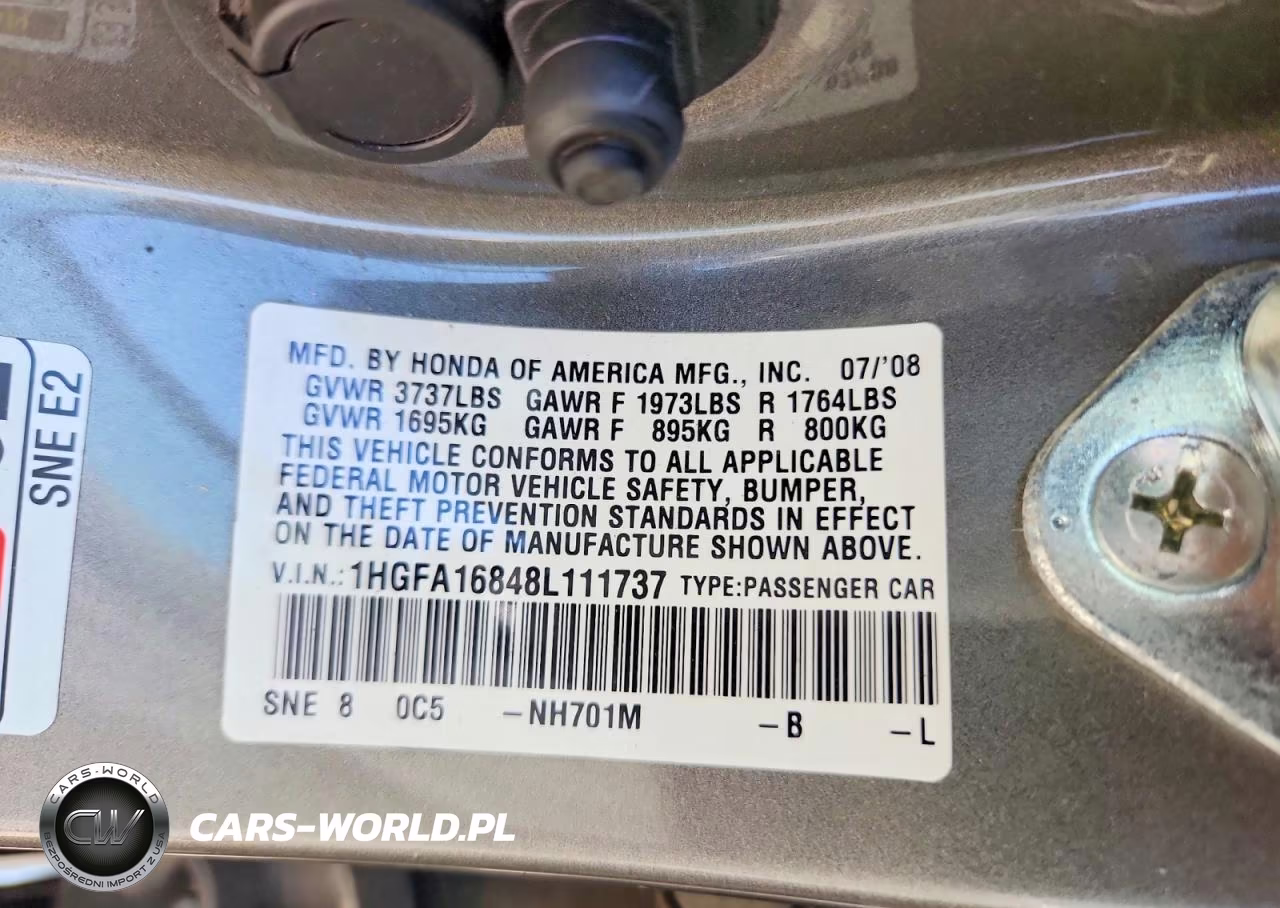 2008 Honda Civic Ex VIN:1HGFA16848L111737 - 12
