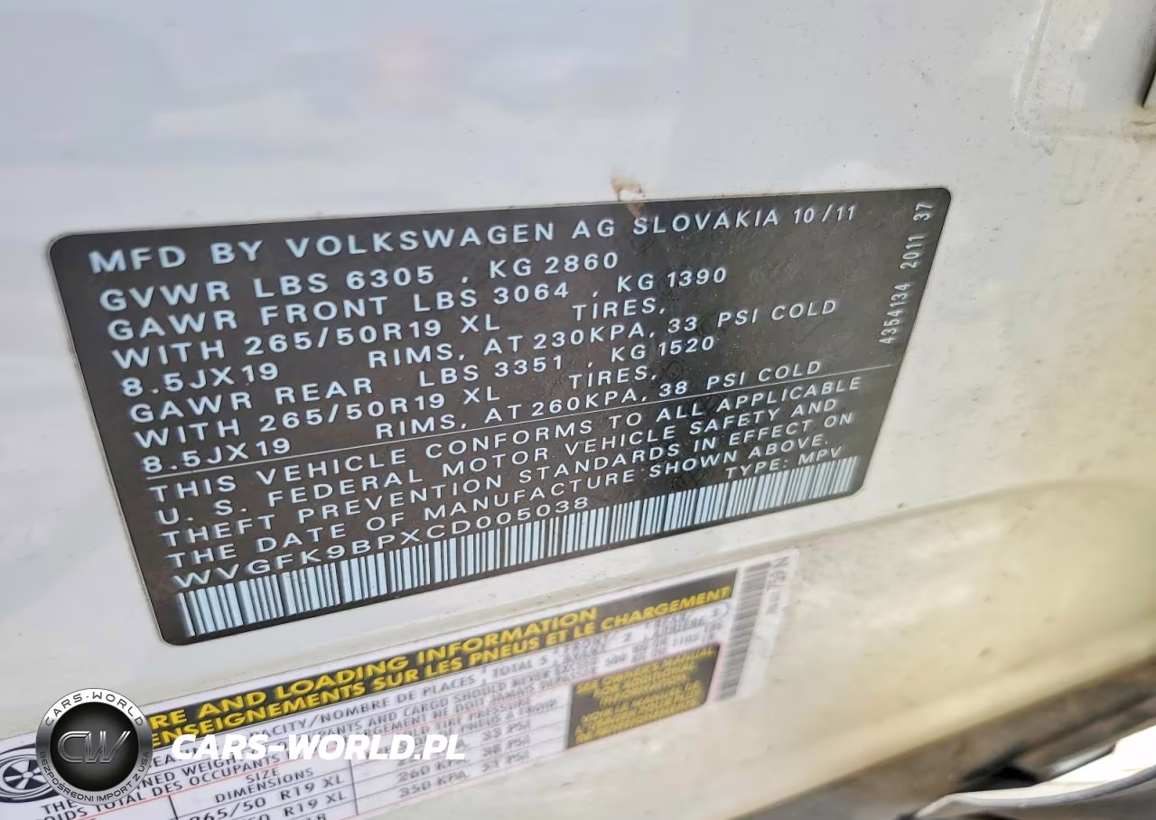 2012 Volkswagen Touareg V6 Tdi VIN:WVGFK9BPXCD005038 - 12