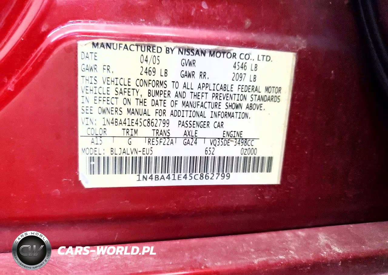 2005 Nissan Maxima 3.5 Se VIN:1N4BA41E45C862799 - 13