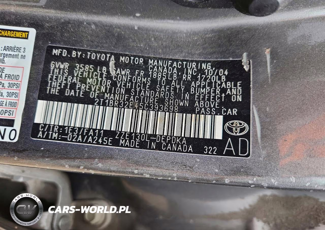 2005 Toyota Corolla Ce VIN:2T1BR32E45C393698 - 13