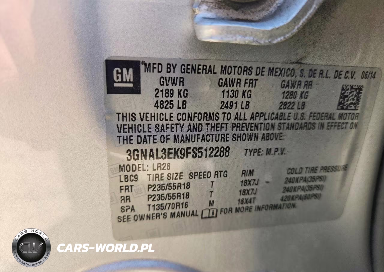 2015 Chevrolet Captiva Lt VIN:3GNAL3EK9FS512288 - 13