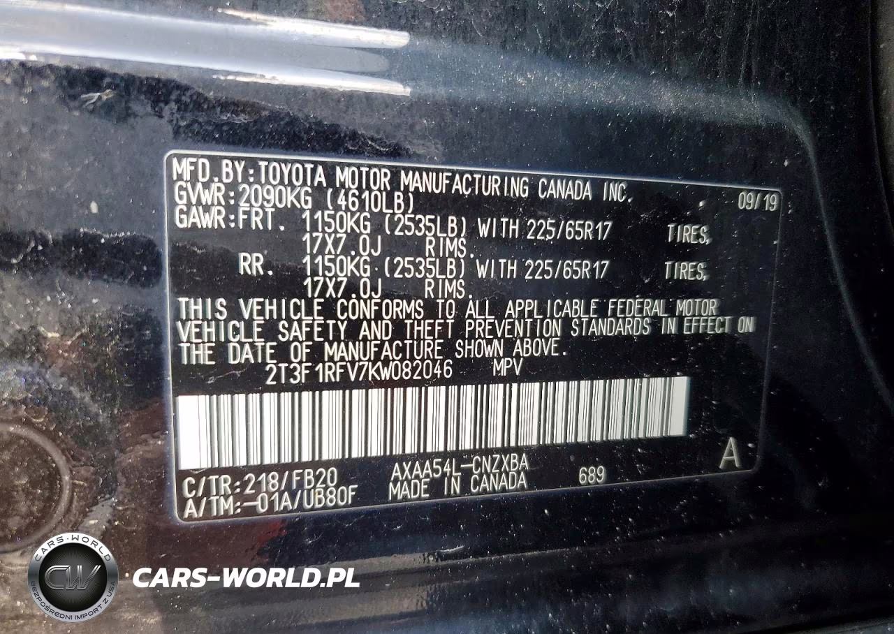 2019 Toyota Rav4 Le VIN:2T3F1RFV7KW082046 - 12
