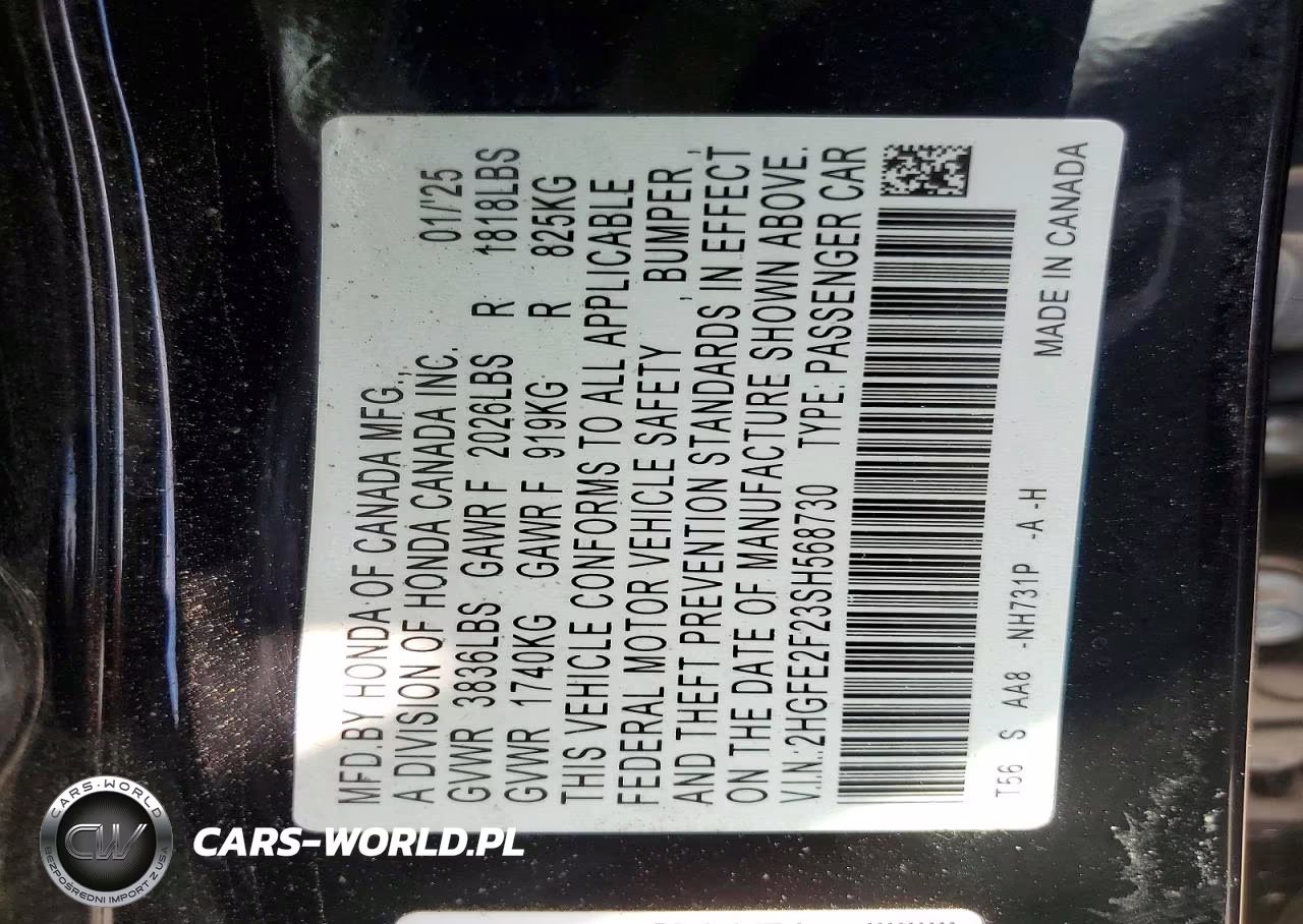 2025 Honda Civic Lx VIN:2HGFE2F23SH568730 - 13