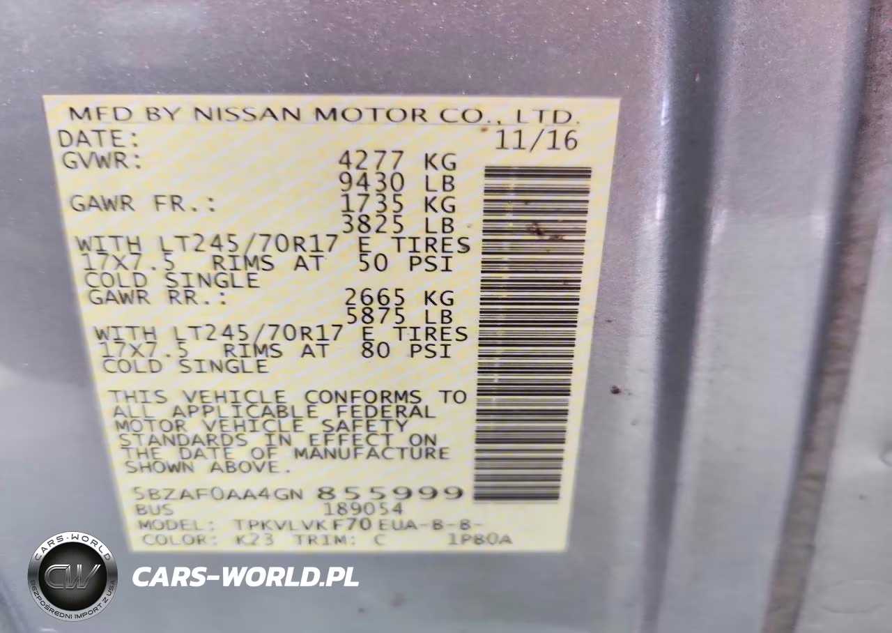 2016 Nissan Nv 3500 Hd Sl VIN:5BZAF0AA4GN855999 - 13
