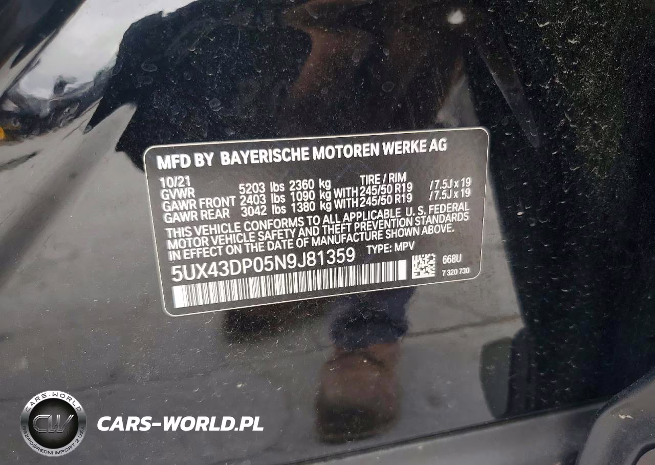 2022 BMW X3 Sdrive30I VIN:5UX43DP05N9J81359 - 13