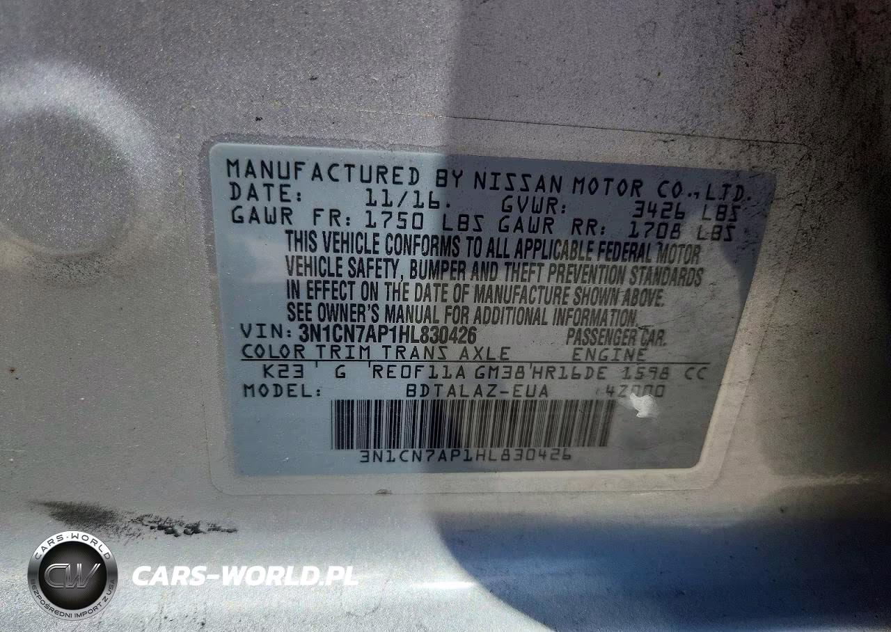 2017 Nissan Versa 1.6 S Plus VIN:3N1CN7AP1HL830426 - 12