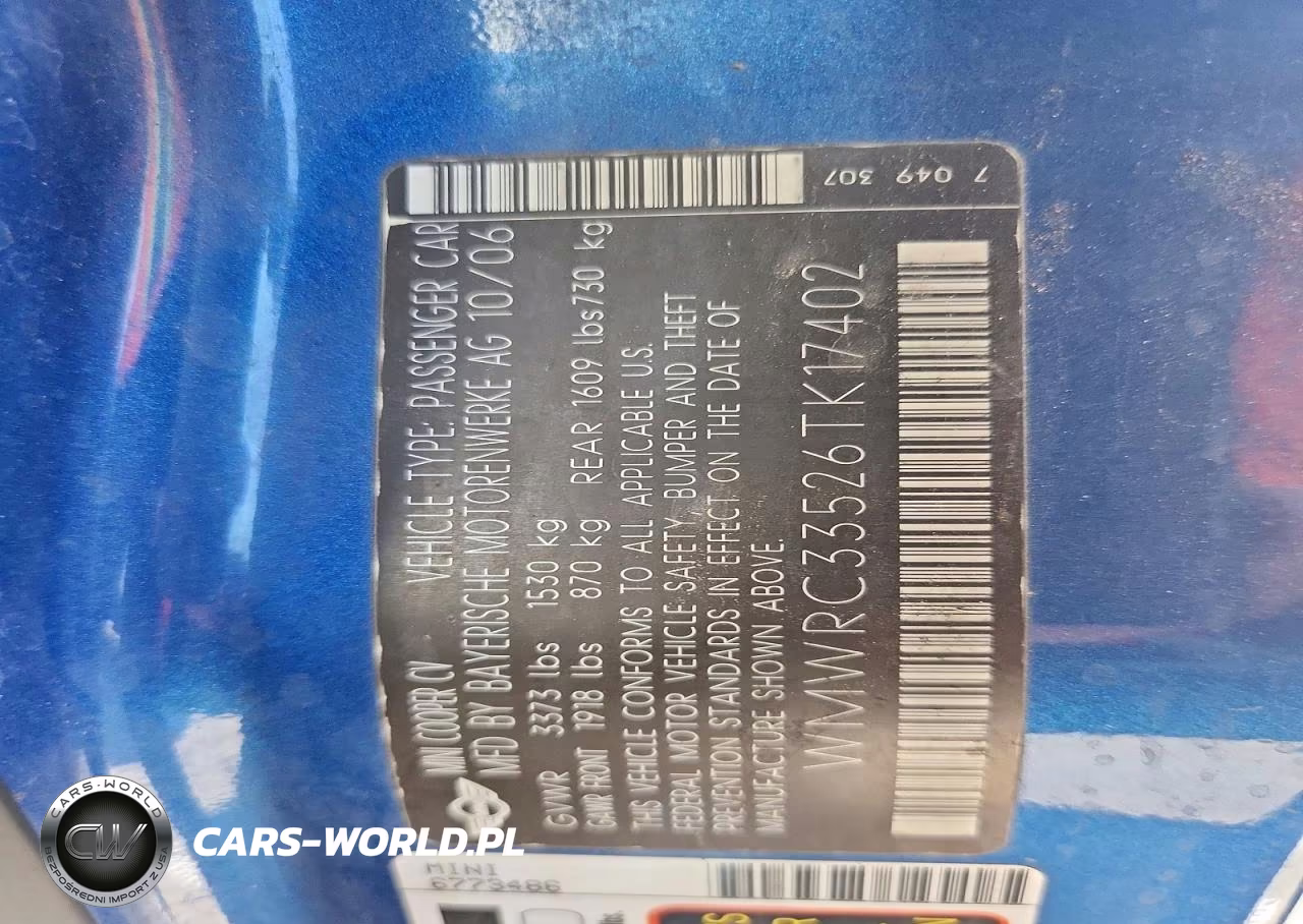 2006 Mini Cooper VIN:WMWRC33526TK17402 - 12