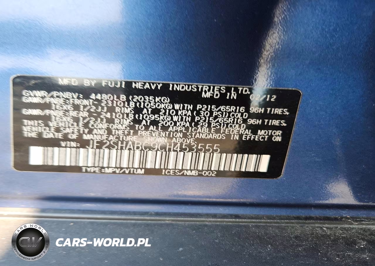 2012 Subaru Forester 2.5X VIN:JF2SHABC9CH453555 - 12