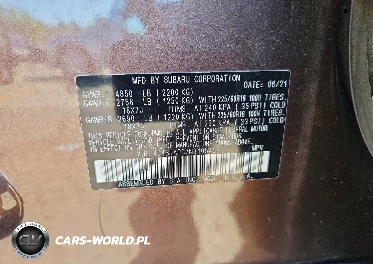 2022 Subaru Outback Touring VIN:4S4BTAPC7N3105433 - 14