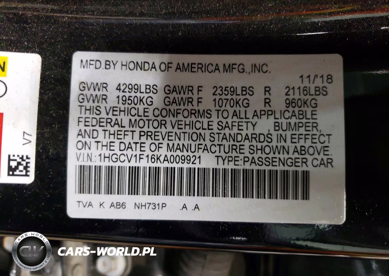 2019 Honda Accord Lx VIN:1HGCV1F16KA009921 - 12
