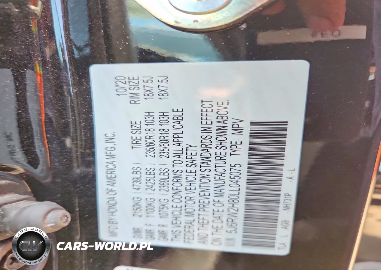 2020 Honda Cr-V Exl VIN:5J6RW2H80LL045075 - 13