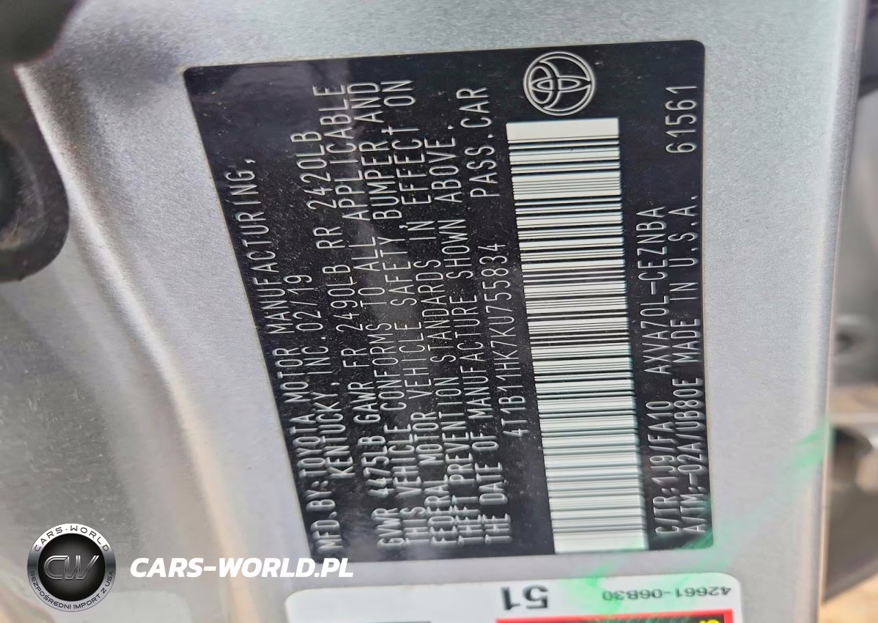 2019 Toyota Camry Le VIN:4T1B11HK7KU755834 - 13