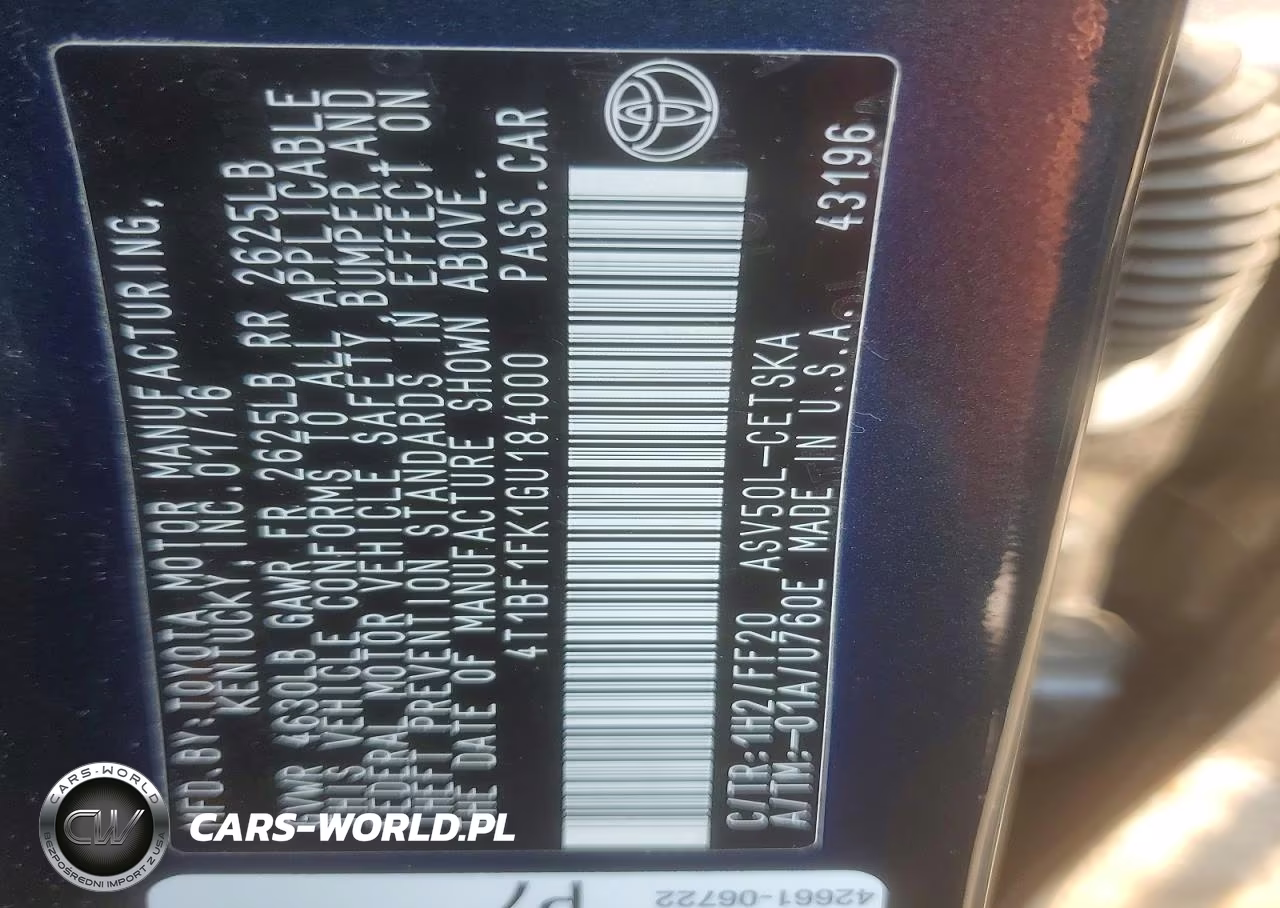 2016 Toyota Camry Se VIN:4T1BF1FK1GU184000 - 12