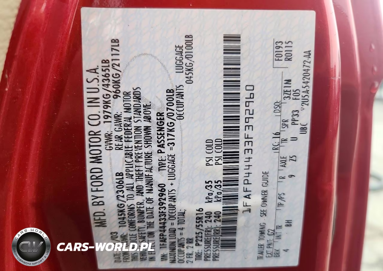 2003 Ford Mustang VIN:1FAFP44433F392960 - 13