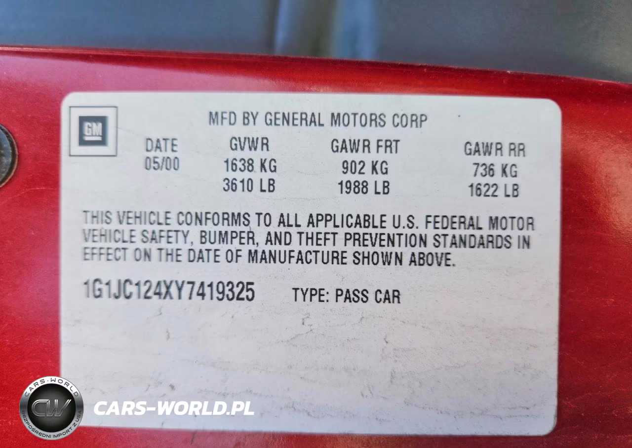 2000 Chevrolet Cavalier VIN:1G1JC124XY7419325 - 12