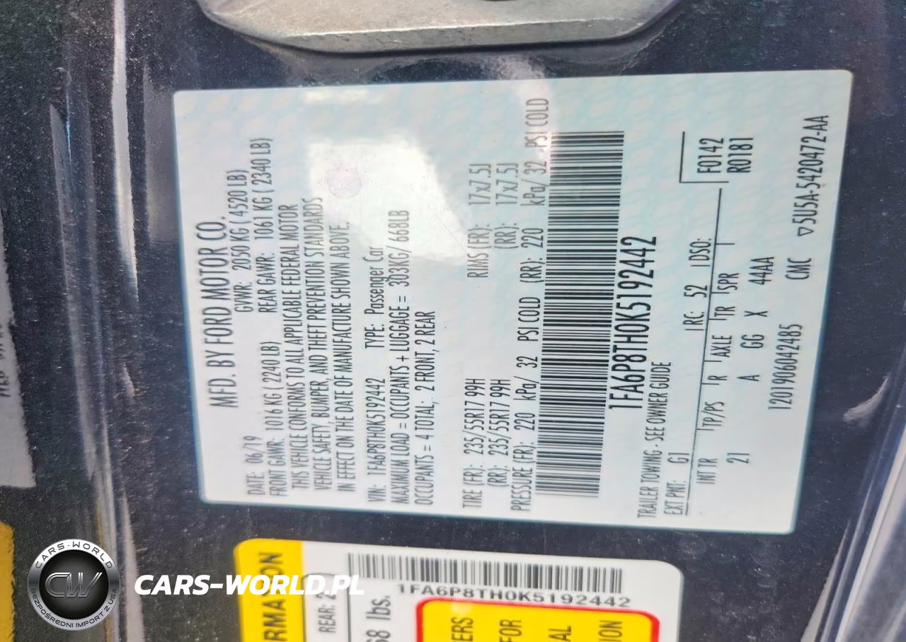 2019 Ford Mustang VIN:1FA6P8TH0K5192442 - 12