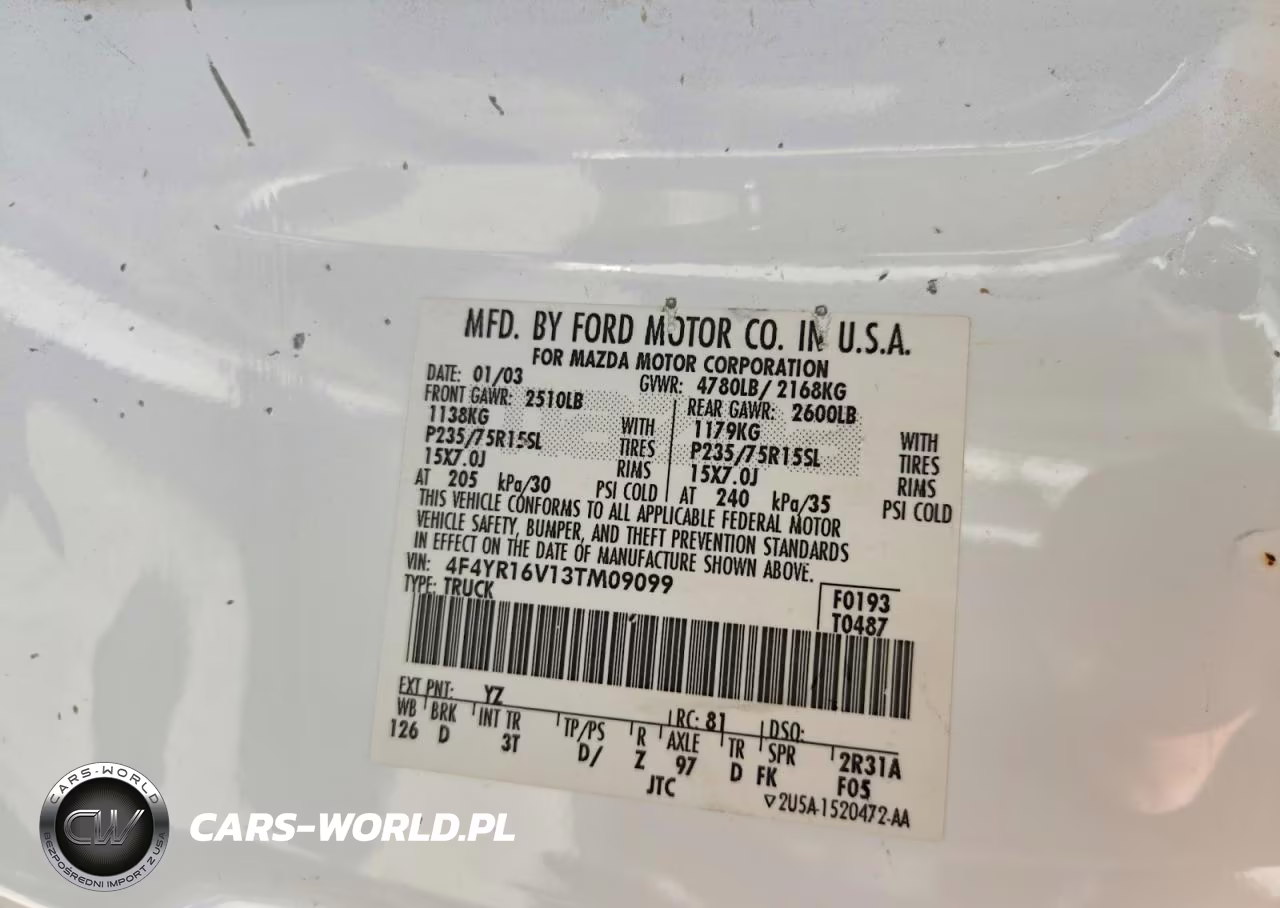 2003 Mazda B3000 Cab Plus VIN:4F4YR16V13TM09099 - 12