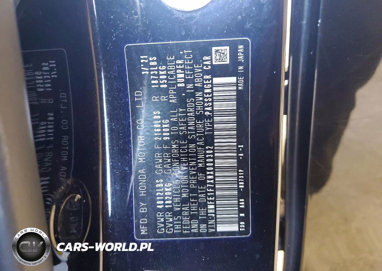 2022 Honda Civic Ex VIN:JHMFE1F7XNX000302 - 12