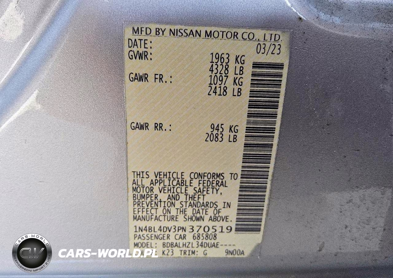 2023 Nissan Altima Sv VIN:1N4BL4DV3PN370519 - 12