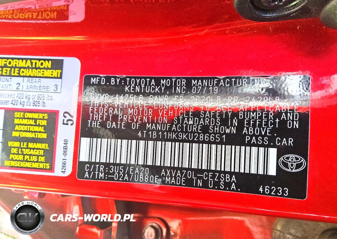 2019 Toyota Camry Se VIN:4T1B11HK9KU286651 - 12