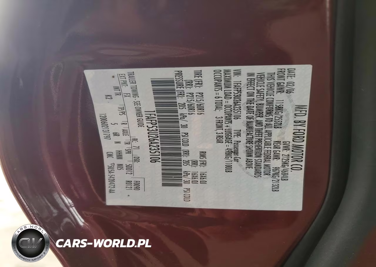 2006 Ford Taurus Se VIN:1FAFP53U26A235106 - 12
