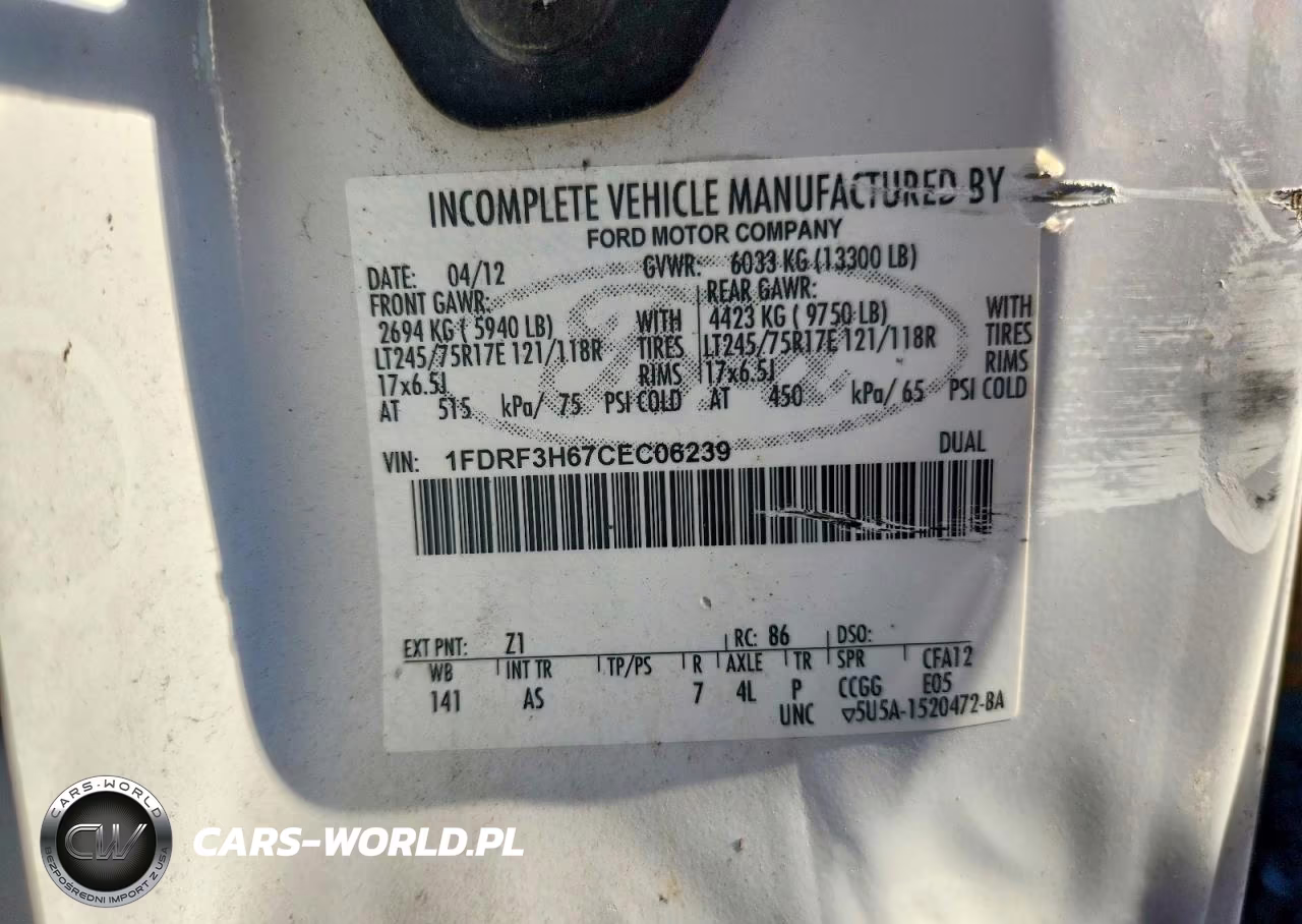 2012 Ford F350 Super Duty VIN:1FDRF3H67CEC06239 - 12