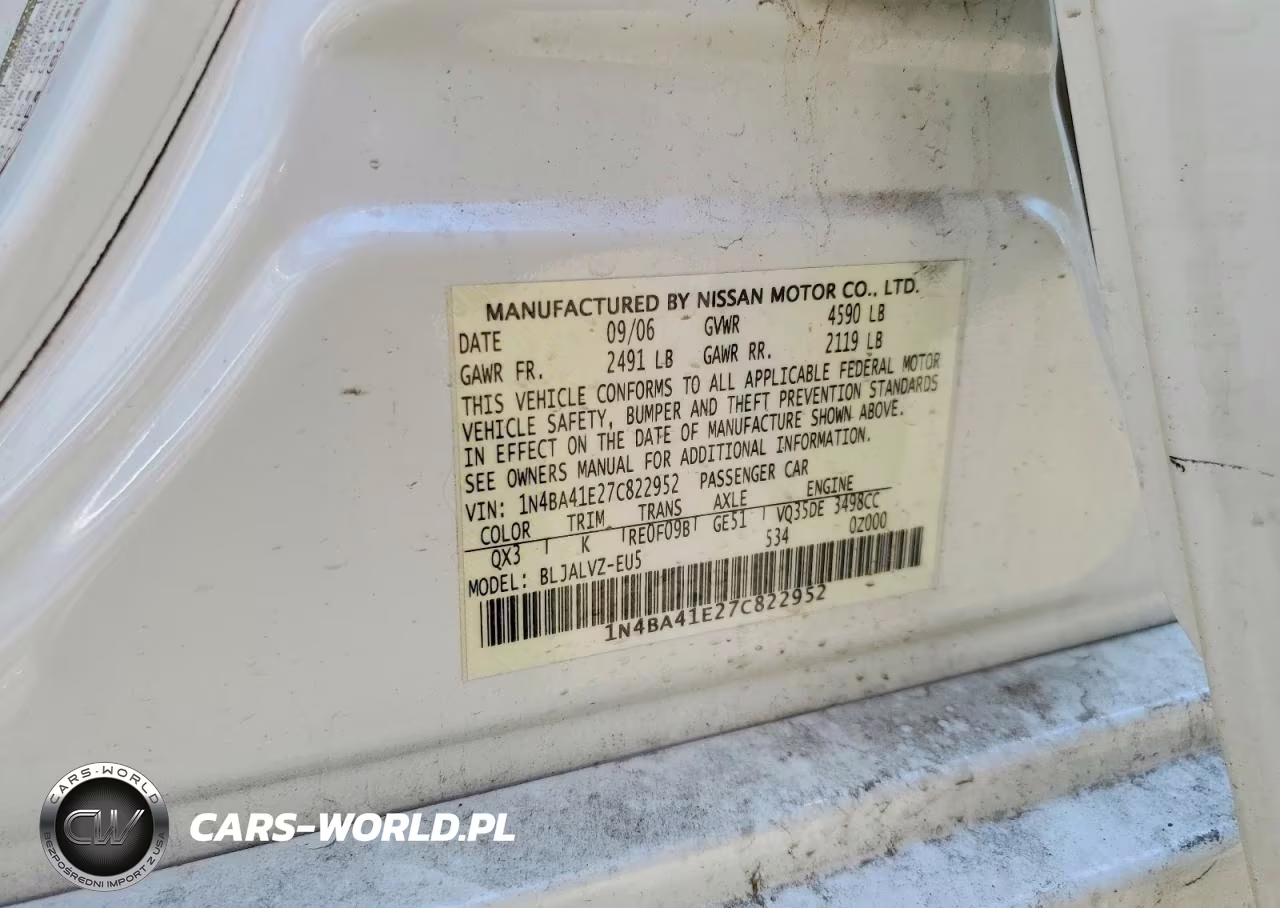 2007 Nissan Maxima 3.5 Se VIN:1N4BA41E27C822952 - 12