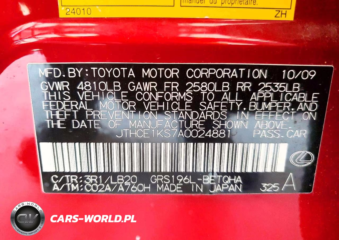 2010 Lexus Gs 350 VIN:JTHCE1KS7A0024881 - 12