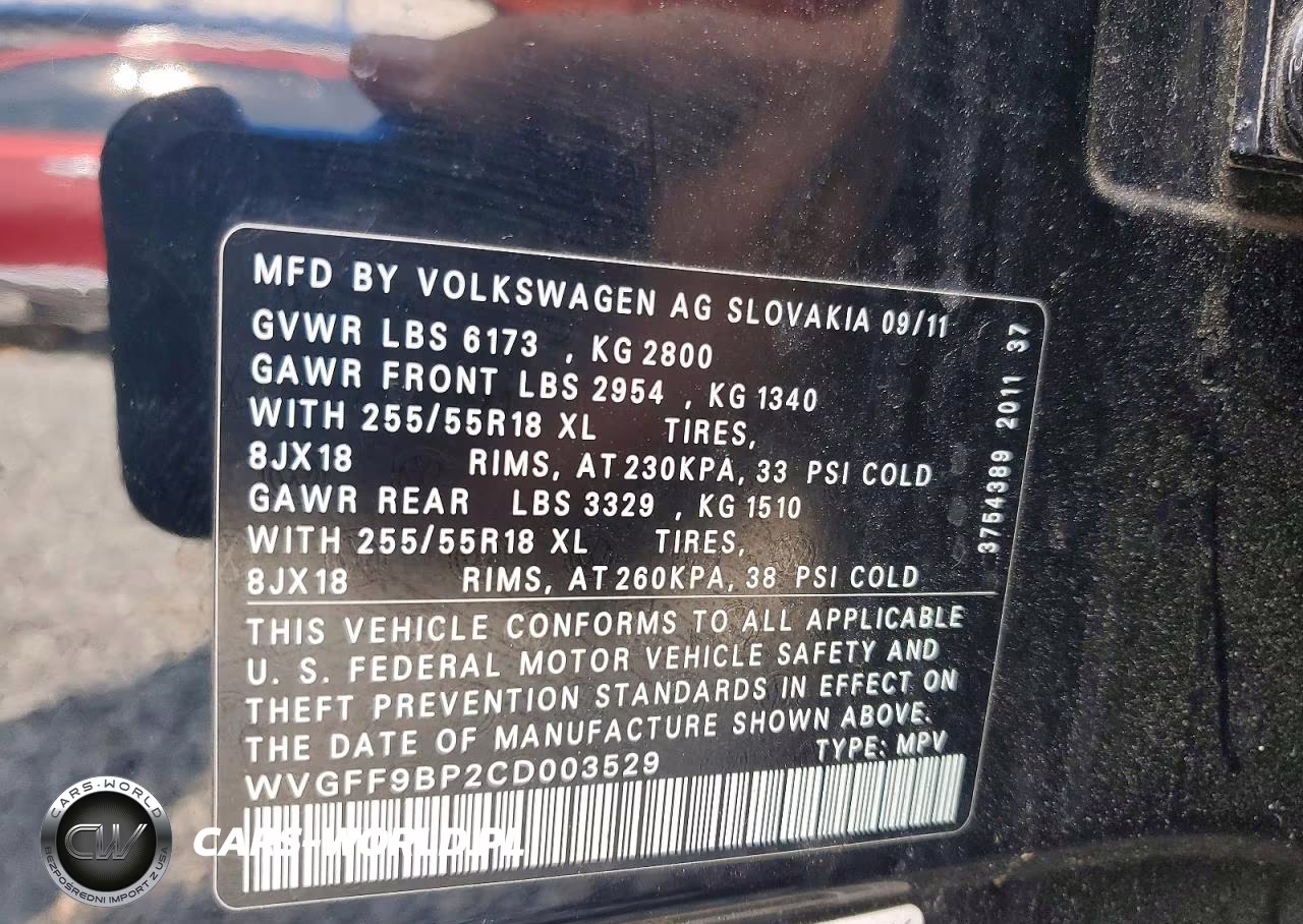 2012 Volkswagen Touareg V6 VIN:WVGFF9BP2CD003529 - 13