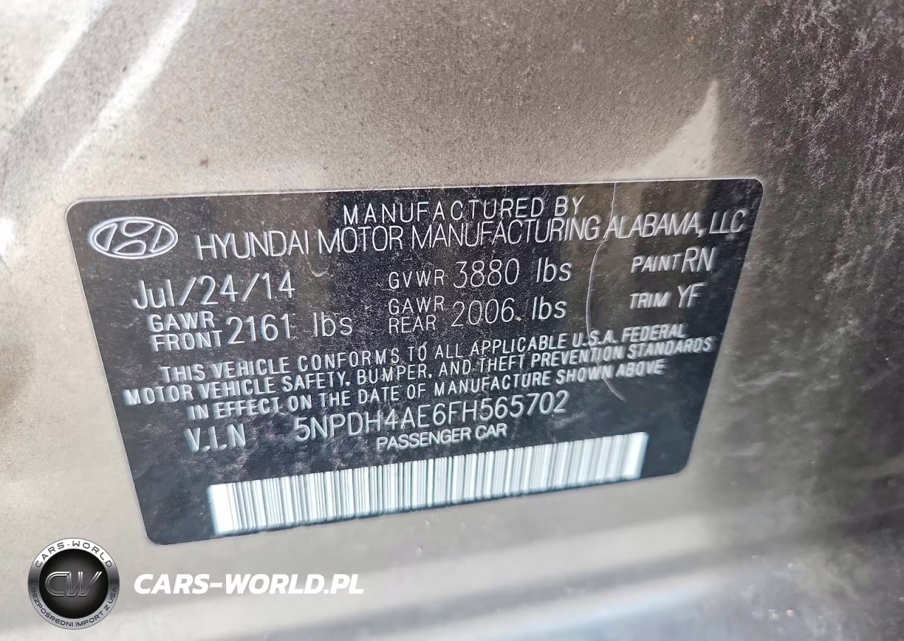 2015 Hyundai Elantra Se VIN:5NPDH4AE6FH565702 - 12