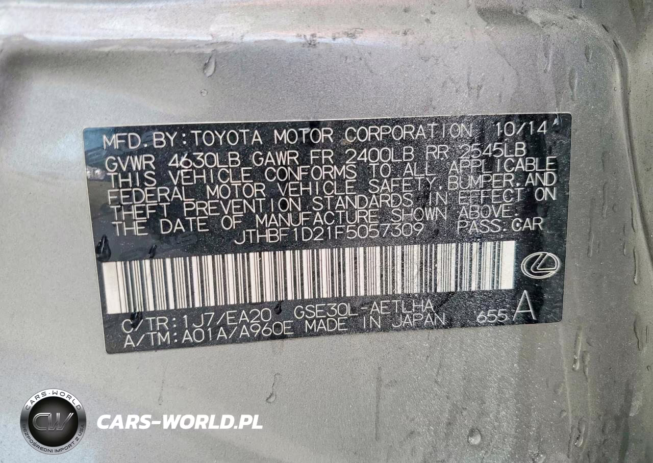 2015 Lexus Is VIN:JTHBF1D21F5057309 - 12