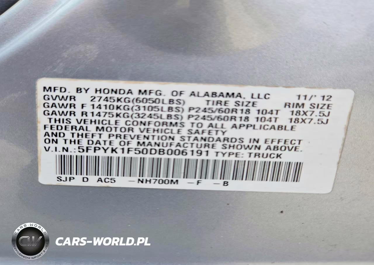2013 Honda Ridgeline Rtl VIN:5FPYK1F50DB006191 - 12