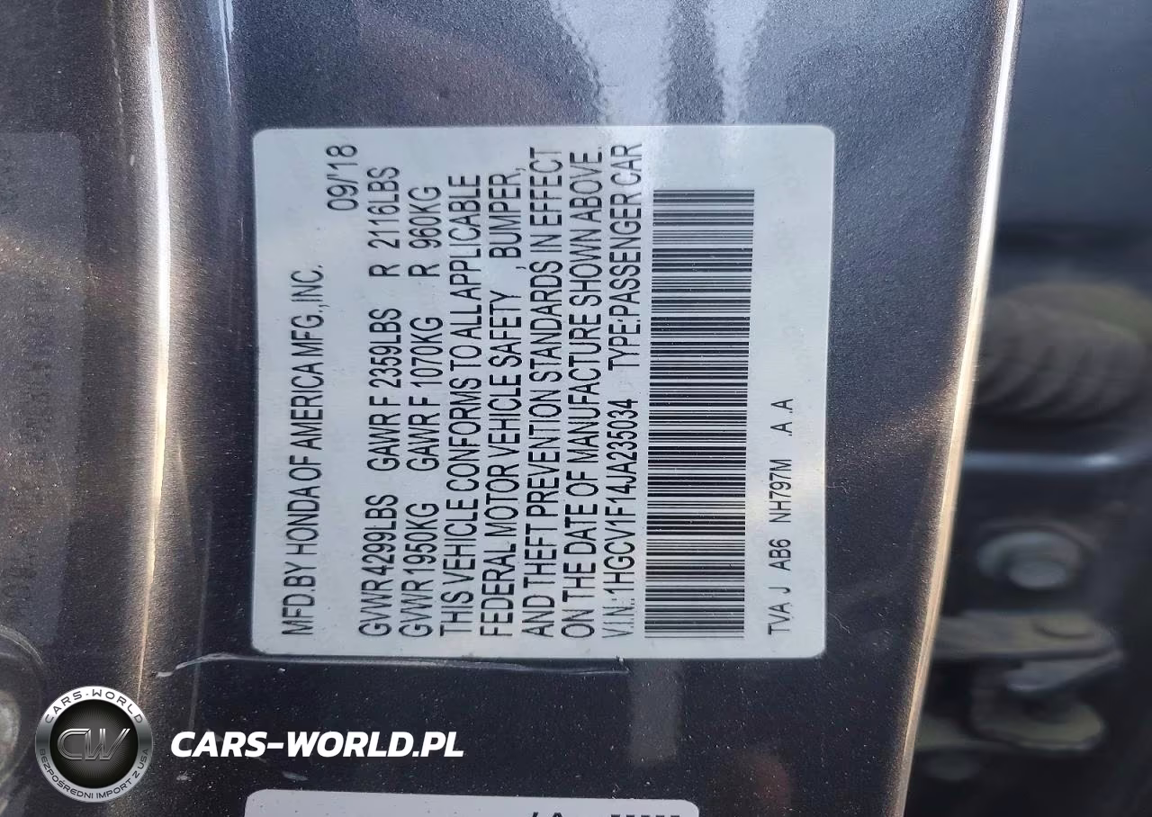 2018 Honda Accord Lx VIN:1HGCV1F14JA235034 - 12