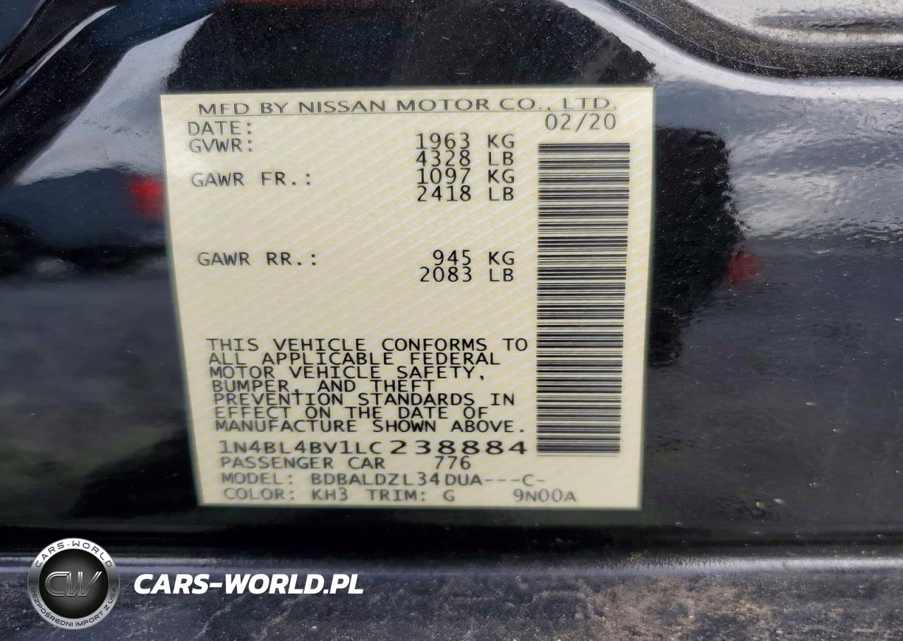 2020 Nissan Altima S VIN:1N4BL4BV1LC238884 - 12