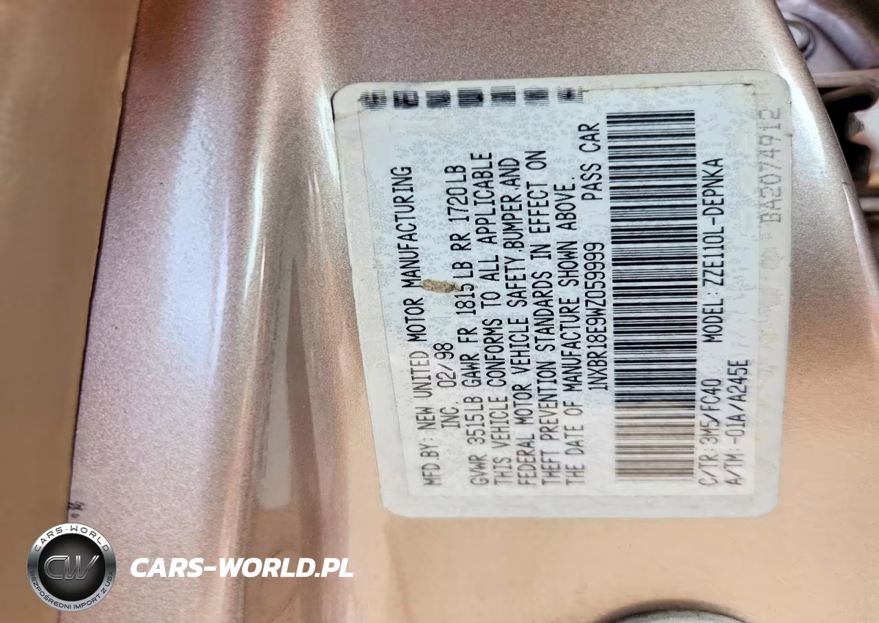 1998 Toyota Corolla Ve VIN:1NXBR18E9WZ059999 - 12