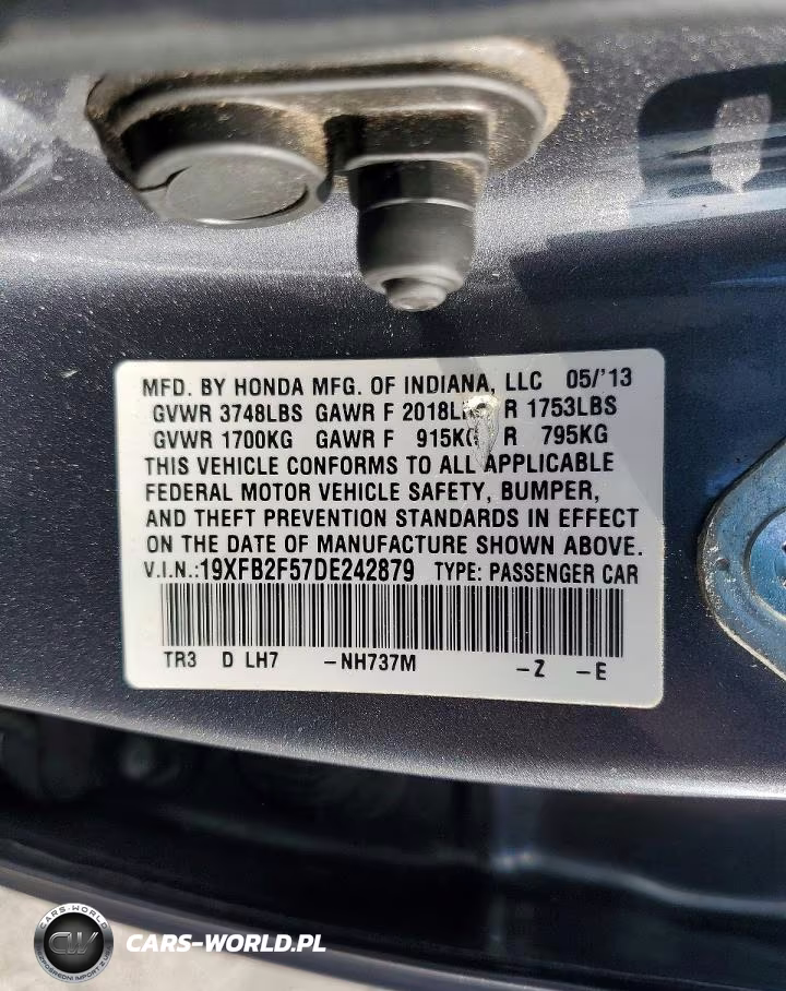 2013 Honda Civic Lx VIN:19XFB2F57DE242879 - 12