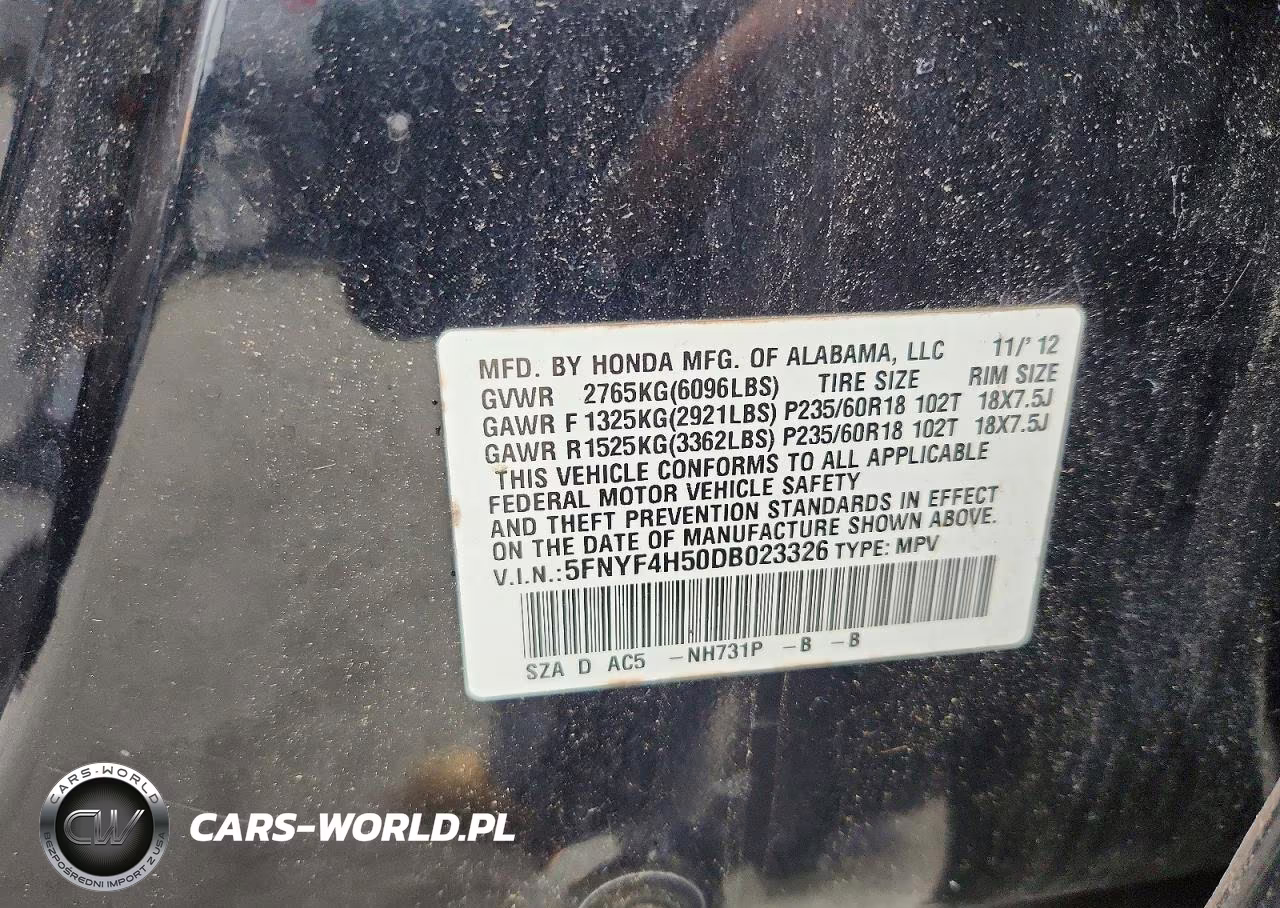 2013 Honda Pilot Exl VIN:5FNYF4H50DB023326 - 13