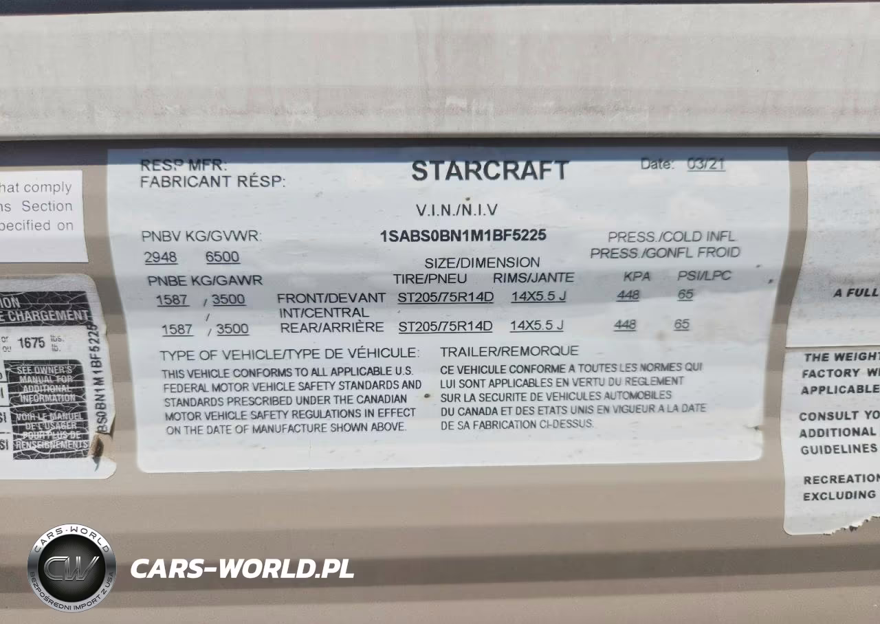 2021 Starcraft Uk VIN:1SABS0BN1M1BF5225 - 10
