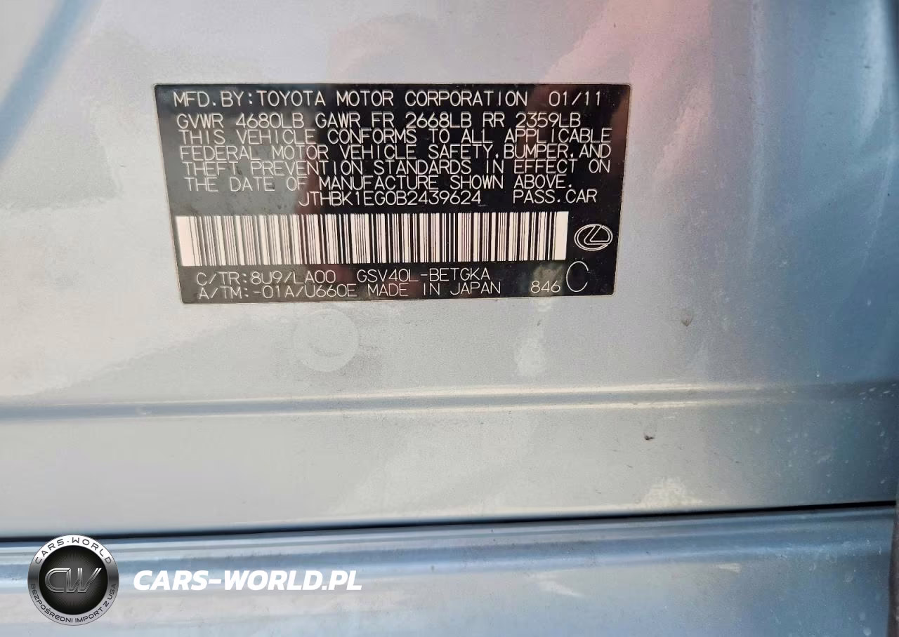 2011 Lexus Es 350 VIN:JTHBK1EG0B2439624 - 13