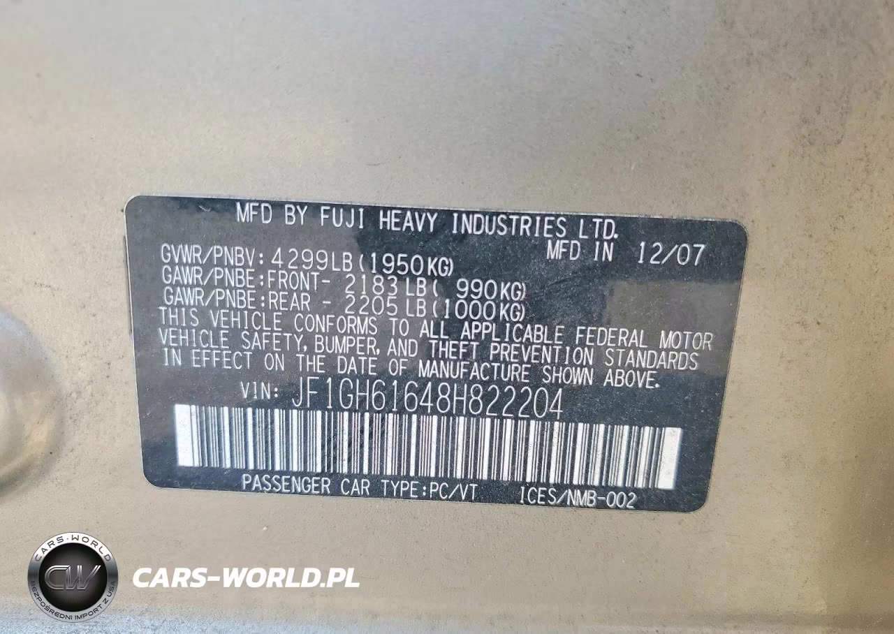 2008 Subaru Impreza 2.5I VIN:JF1GH61648H822204 - 12
