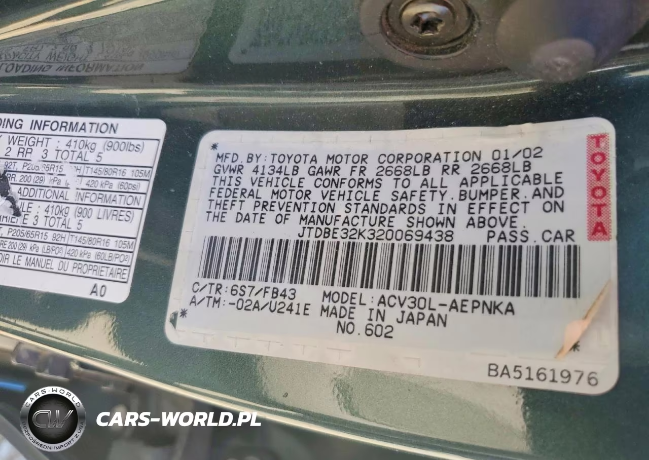 2002 Toyota Camry Le VIN:JTDBE32K320069438 - 12