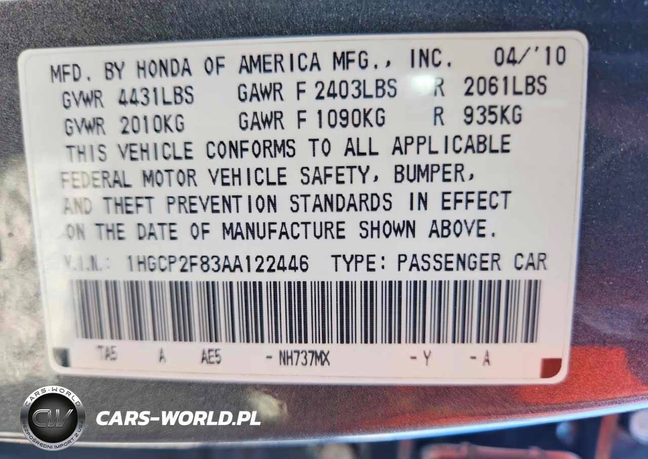 2010 Honda Accord Exl VIN:1HGCP2F83AA122446 - 13