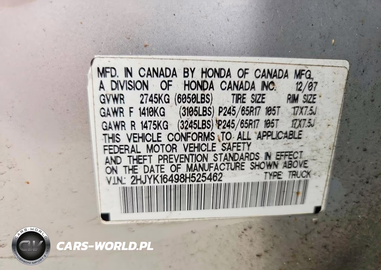 2008 Honda Ridgeline Rts VIN:2HJYK16498H525462 - 12
