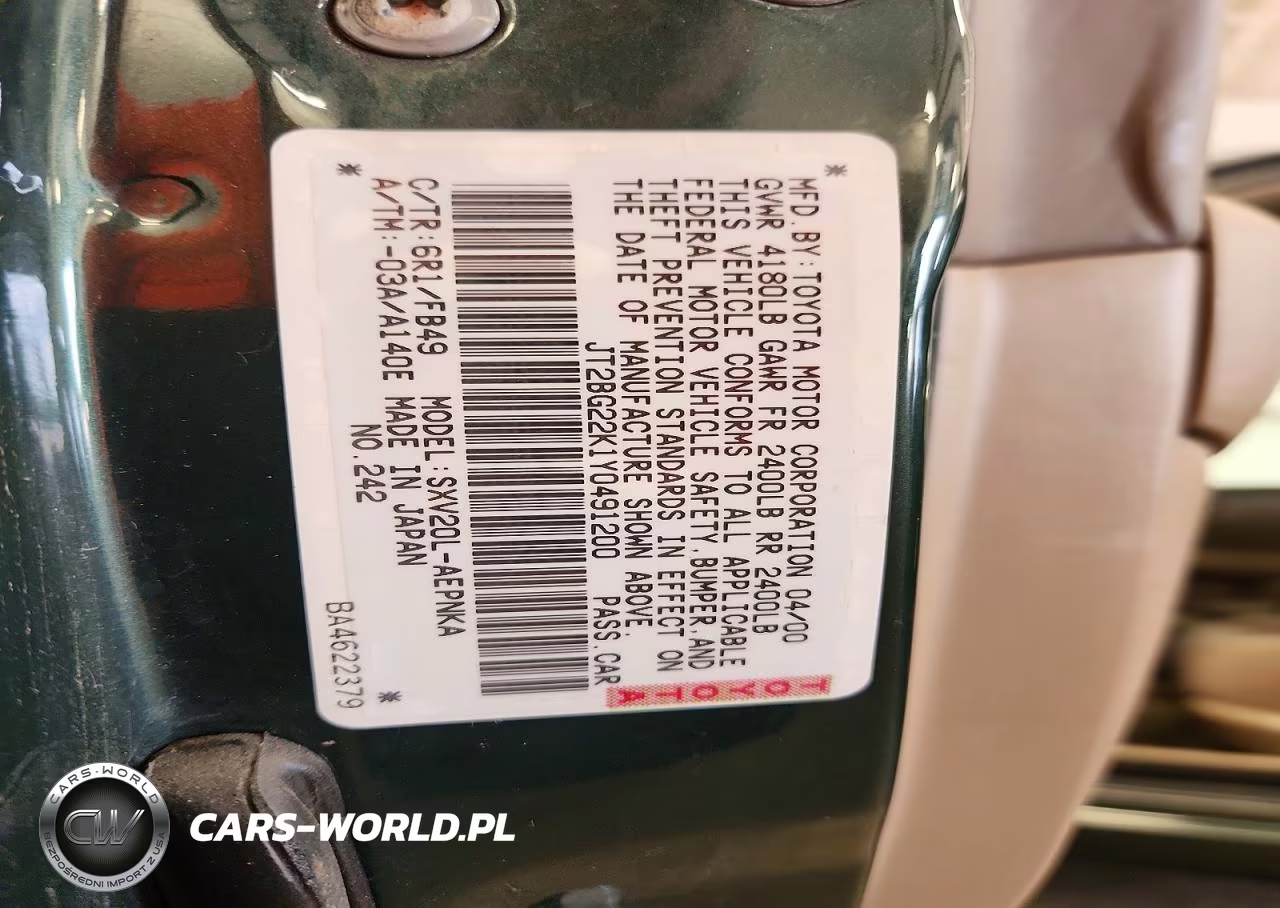 2000 Toyota Camry Le VIN:JT2BG22K1Y0491200 - 12