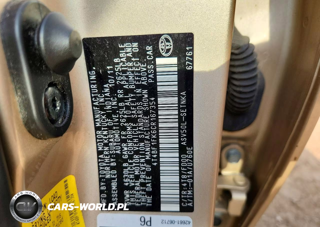 2012 Toyota Camry Le VIN:4T4BF1FK6CR167354 - 12