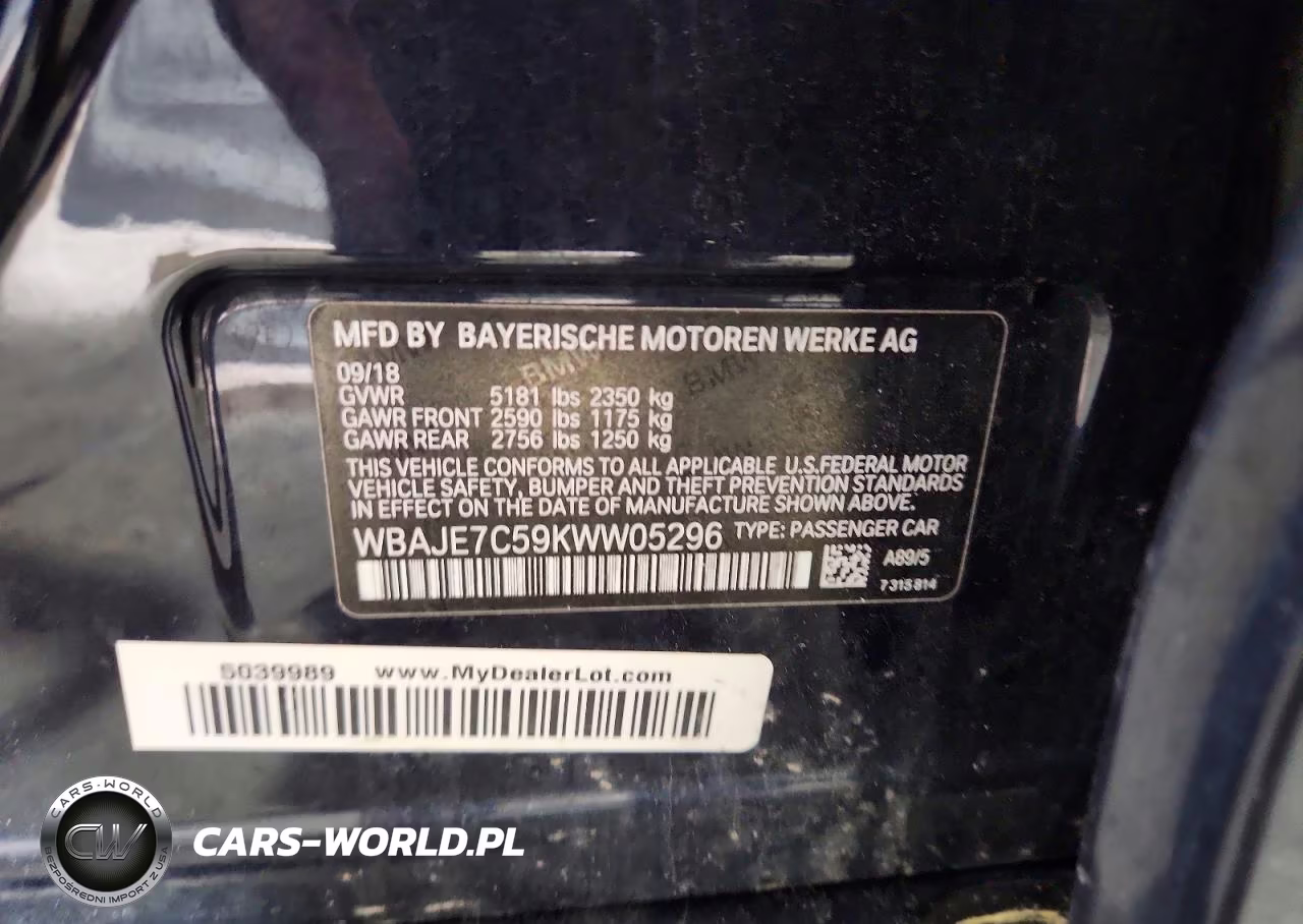 2019 BMW 540 Xi VIN:WBAJE7C59KWW05296 - 12